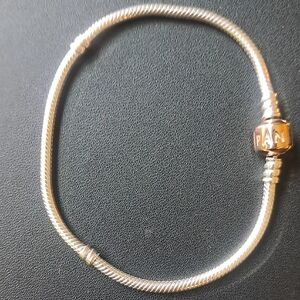 Pandora Silver Snake Bracelet With Rose Gold Barrel Clasp